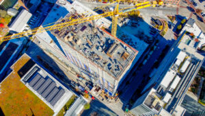 Aerial view captured by a drone of Parcel 4's rooftop during the topping out ceremony