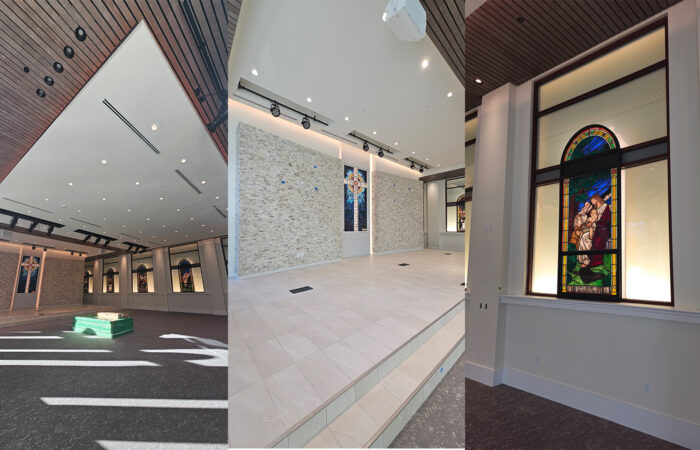 3 images of sanctuary job completed by Robey Drywall