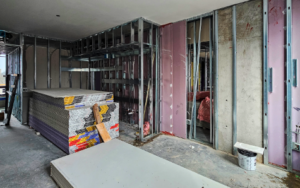 construction site with commercial drywall installation