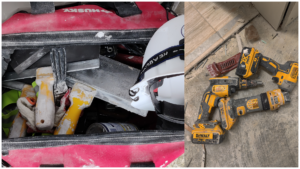 collection of tools used for drywall