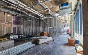 commercial building under construction using metal stud framing